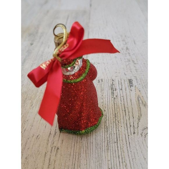 Waterford green red glitter Santa Claus blown glass ornament Xmas - Picture 3 of 5